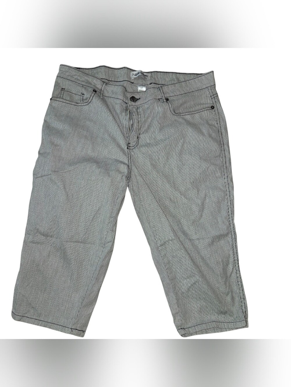 Women's Gray Striped Capris - Casual Everyday Style